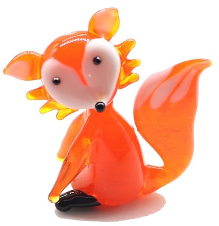 Crrezhai Handgeblasener Glasfuchs Buntes Kristall-Tierfigur | Handgefertigte Skulptur Deko Sammlerfigur Hochwertiges Glasornament für Wohnaccessoires & Geschenk Roter Fuchs