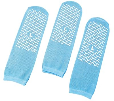 MAAS GLOBAL INC Slip Stop Large Single Tread Slipper Socks | Non-Slip Gripper Socks | Light Blue | 3 Pairs | Large (L)