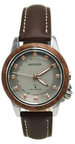 ARTSTATE Herren Funkuhr, Analog-Digital, Silber Edelstahlgehäuse 4,2 cm, Braunes Lederarmband, Wasserdicht 100m