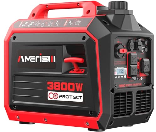AMERISUN 3800W Portable Inverter Generator, Gas Powered with CO Sensor, Digital Display, Super Quiet and Lightweight Generator for Camping, Home Emergency Use, Tailgating, RV Ready, EPA Compliant
