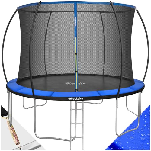 tectake® Trampolino Elastico per Bambini e Adulti Ø 244/305/366 cm, Certificato GS, Tappeto Sport Resistente agli Strappi, Rete di Sicurezza Bambini, Scaletta, Struttura in Acciaio, Bordo Imbottito