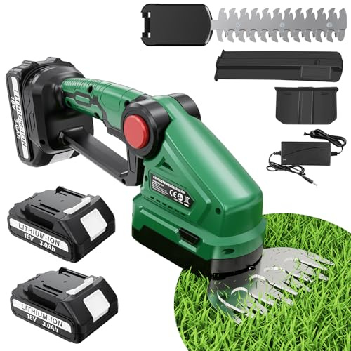 Hedge Trimmer Cordless with Battery and Charger, Quick Charge, 2-in-1 Small Electric Hedge Trimmers Rechargeable, Mini Handheld Grass Shears Weed Bush Trimmer for Garden Lawn, 2X 3.0 Ah Battery