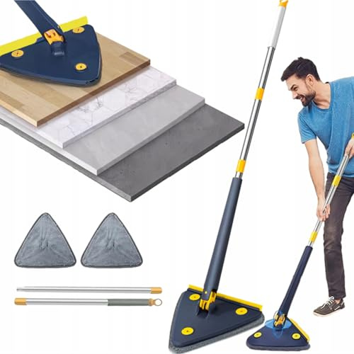 Hooha 2 in 1 Auswringfunktion fensterputzer mit Teleskopstiel Stange 127cm Staubwischer Abzieher und 2 Mikrofaserbezug Wiederverwendbar Waschbar für Fenster/Glas/Boden/Badezimmer (Blau)
