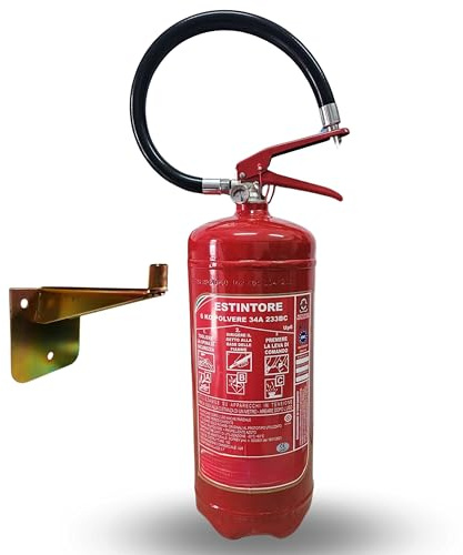 Estintore Polvere 6 KG - ANNO: 2026 + MANUALE USO E MANUTENZIONE - CERTIFICATO E OMOLOGATO A NORMA DI LEGGE + STAFFA E CARTELLO - Soluzione Sicurezza Antincendio Professionale