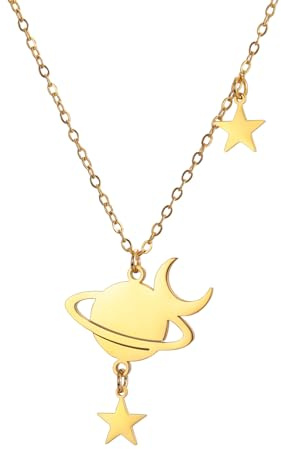 EUEAVAN Collier Saturne pour femmes Pendentif Planète Cosmique Esthétique Lune Phase Étoile Tour de cou Stylisé Bijoux Soleil Cadeau