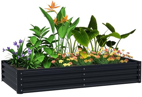 Outsunny Jardinera Elevada de Acero Galvanizado Huerto Urbano para Cultivar Plantas Flores Hierba Macetero Grande Exterior Rectangular con Fondo Abierto 180x90x30 cm Gris Oscuro