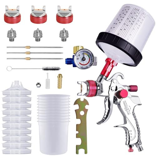 HVLP Air Spray Gun med 600 Ml Kopp, Bärbar Justerbar Ventil Pneumatisk Färgspray Handhållen Färgsprut för Hemhusmålning Bil (Blå) (Grön) (Röd)