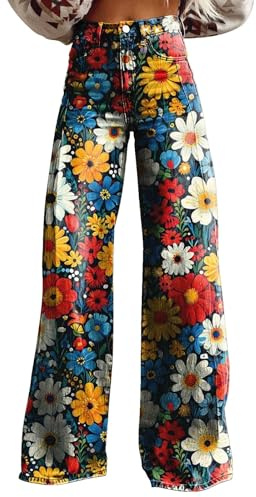 Pantalon années 70 pour femmes, pantalon boho, pantalon années 60, pantalon hippie, motif fleuri, taille haute, costume de disco, pantalon de yoga, leggings en denim, pantalon vintage, broderie, jean