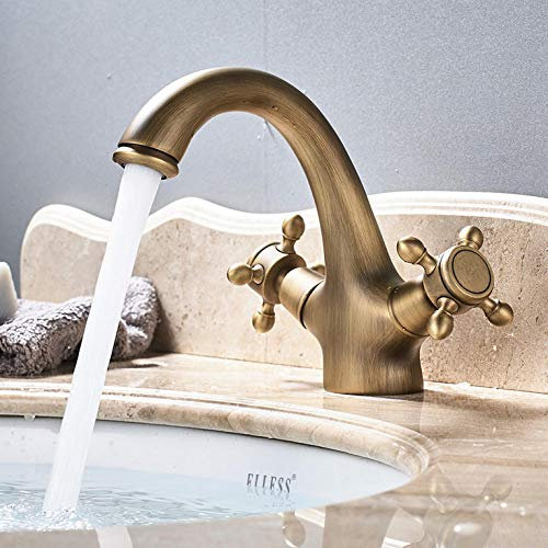 Rubinetti per lavabo da Bagno Rubinetti per lavabo a Doppia Maniglia Rubinetti per lavabo da appoggio in Ottone per Lavaggio Caldo e Freddo Bagno in Ottone Anticato, Acciaio Inossidabile