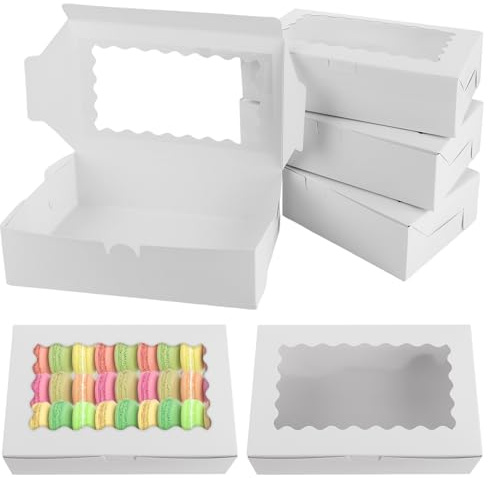 MUXHEL 50 Stück Weiße Gebäckkarton, 23 x 14 x 6cm Tortenschachtel mit Sichtfenster, Cupcake Transportbox Karton, Kuchenboxen Gebäckkarton, Keksschachtel, Gebäckbehälter, für Cookie, Muffin, Donut