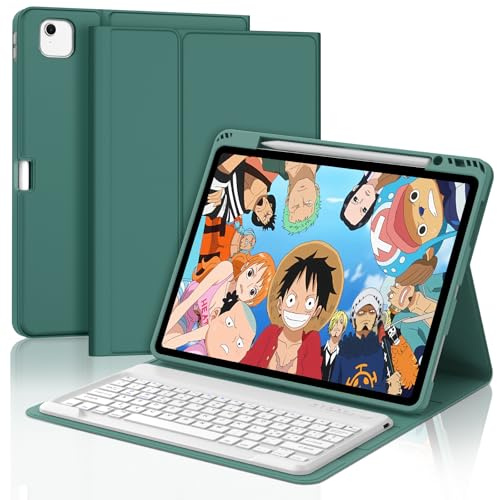 FOGARI Funda con teclado para iPad Air 13 (M3) 2025/iPad Air 13 (M2) 2024, iPad Pro 12.9 6/5/4ª generación, QWERTY alemán, teclado magnético Bluetooth extraíble, verde oscuro