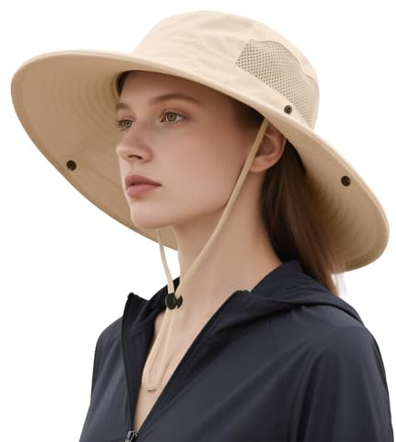 Bryndo Sun Hat for Women & Men, Wide Brim Safari Hat UV Protection Breathable Mesh, Adjustable & Packable for Beach, Fishing, Hiking-Beige