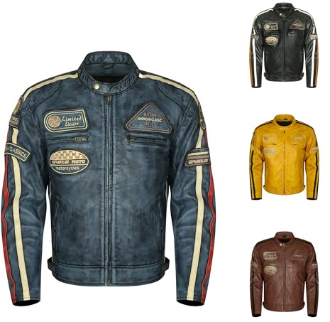 Générique Veste moto en cuir d'agneau pour homme Style Café Racer et Harley Custom Cirage vintage à la main avec certification CE