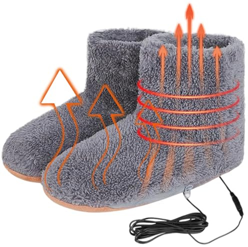 Rppiup Heated Slippers Men Women, Furry Electric Foot Warmer for Women Men, Popular One Size (39-43), USB Washable Winter Warm Feet Warmers, Home Foot Heater for Study Work Indoor(No Power Battery)