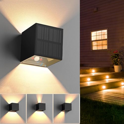 Solar Wandleuchte Aussen mit Bewegungsmelder, Solarlampen für Außen Garten mit 5 Modi IP65 Wasserdichte Solarleuchten Auf und ab Einstellbarer Lichtstrahl für Wand Terrasse Garten Stufen Treppen Zäune