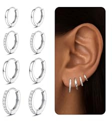MOGASA 4Paar Kleine Creolen Silber 925 für Damen 14K Vergoldet Ohrringe Set | Hypoallergen Stapelbar Creolen Ohrringe Silber 925 Damen Gold Creolen Damen Frauen Huggies Hoops Earrings Silver Earrings