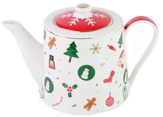 Villa Altachiara Teiera Fantasia del Natale in Porcellana New Bone China, 21x13x13,5 cm – Tisaniera con Decorazioni Natalizie, Idea Regalo Natale e Stile Festivo