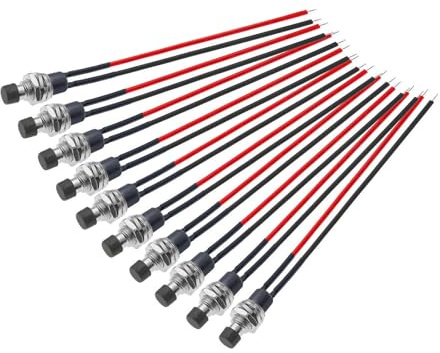 Switian 10 Stück Mini Momentantaster 7mm Vorverkabelt, 12V/220V 2A SPST Druckknopfschalter, Schwarz, für Modellbau, Elektronik & Hausautomation