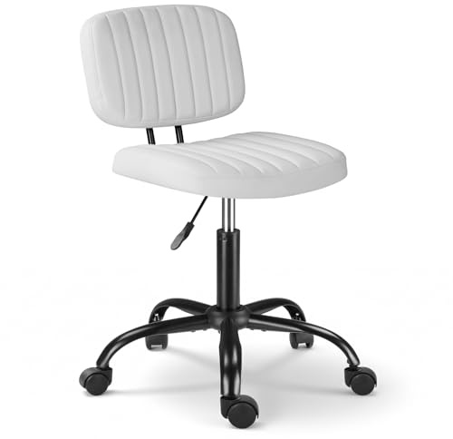 TactFire Höhenverstellbarer Rollhocker mit Rückenlehne 360° drehbar Weiß | Ergonomischer Arbeitshocker 48-58cm Höhe geeignet für Salon und Büro