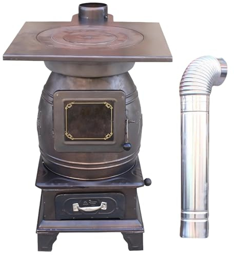 Poêle à Bois avec Réservoir Intérieur en Fonte Épaissie et Agrandie, Poele a Bois en Fonte pour le Chauffage, la Cuisson et L'ébullition de L'eau(41x55cm/16.1x21.7in)