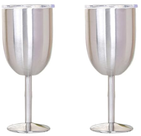 Generchin 2X Verre à Vin en Acier Inoxydable Double Couche, Gobelet Couleur Grande Capacité, Résistant, Tasse à Vin Argenté