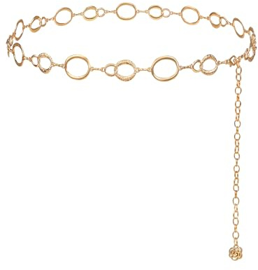 WERFORU Damen Gürtel Mode Taillengürtel Metall Kettengürtel Verstellbare Taillenkette Hüftkette für Kleider