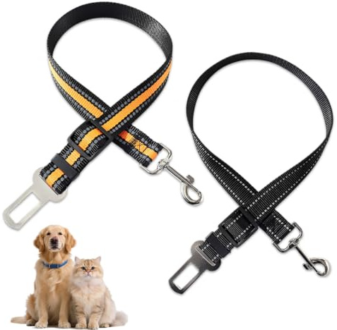 QOWUXHZ 2 Pezzi Cintura di Sicurezza per Cani per Auto, Nero Puro e Nero con Arancione, Regolabile 54-90 cm, per Viaggi in Auto con Cane o Gatto