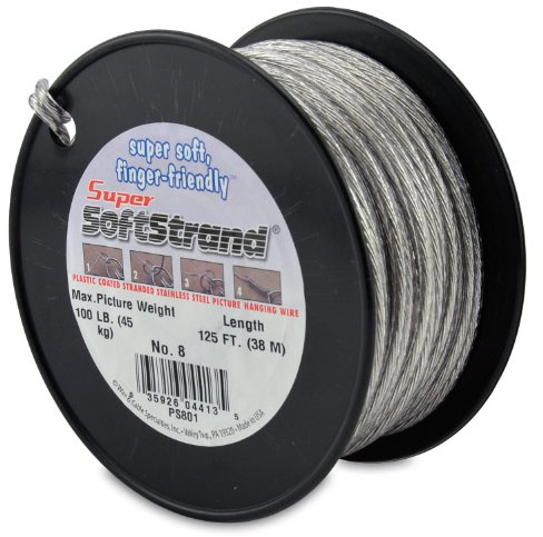 Super Softstrand Extra Heavy Duty Picture Hanging Wire #8 for Heavy Mirrors & Gallery Displays, Low Stretch Stainless Steel Wire, 100 lb Capacity, 225 lb Break Strength, 125 Ft