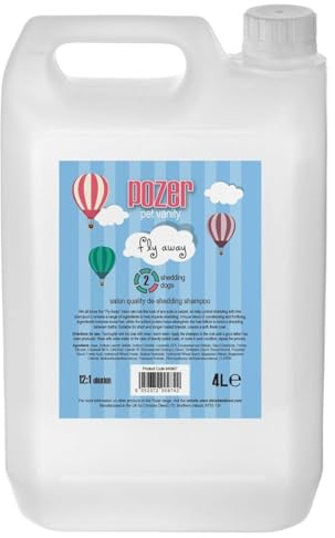 Pozer Fly Away Dog Shampoo - Deshedding Shampoo for Dogs - Contols Dog's Hair Shedding - Helps to Remove Loose Hair and Reduce Shedding - Leaves a Soft & Fresh Coat - Fresh Scent, 4 Litre