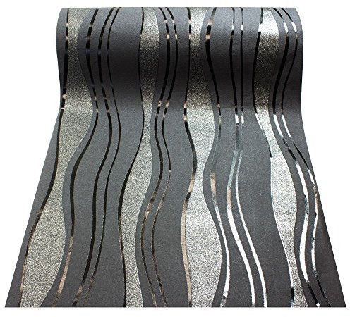 P & S PROFESSIONAL DETAIL PRODUCTS 13191-20 13191-30 Tapete hochwertige Vlies Tapete coole Retro-Welle mit silber, Schwarz