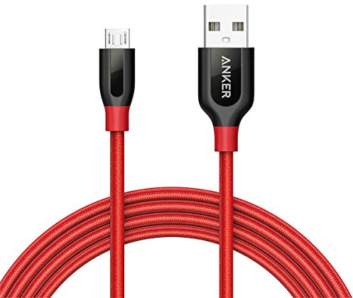 Anker Powerline+ 1,8 m Micro USB-Kabel, Hög Kvalitet, Snabbare och mer Motståndskraftig Laddkabel för Samsung, Nexus, LG, Motorola, Android Smartphones och Annat, Röd
