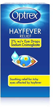 Optrex Hayfever Relief, 2% w/v Eye Drops Sodium Cromoglicate, Clinically Proven, 10ml each, Relieves Symptoms of Eye Allergy, Works Instantly