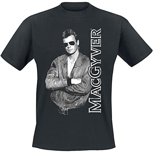 MacGyver Looking Cool! Homme T-Shirt Manches Courtes Noir Regular/Coupe Standard