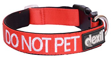 Do not Pet, säkerhetshalsband i rött, storlekar S–M, L-XL, vadderat neopren-hundhalsband, förhindrar olyckor genom att varna andra för din hund.