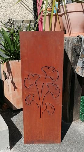 terracotta-toepfe-de NEU !! Säule/Schalenständer ca. 80 cm hoch mit Ginkoblätter aus Metall in Edelrost Rost Deko für Garten, Haus und Wohnung
