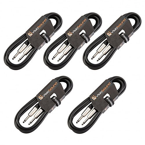 VisioSound 5 x Guitar Lead 6.35mm Mono Jack to Jack/Instrument Cable / 6 Colours / 5 Pack 3m Black