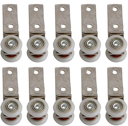 BQLZR - Herraje de 6,50 x 1,90 cm con rodamientos de metal con dos ruedas de plástico para puertas correderas o armarios