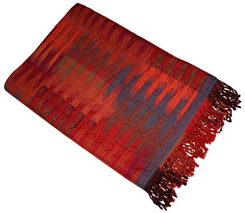 Lorenzo Cana Manta de lana jacquard tejida de la más fina lana del cordero Merino 9620877 - Manta de lana para sofá (140 x 200 cm), color rojo y azul