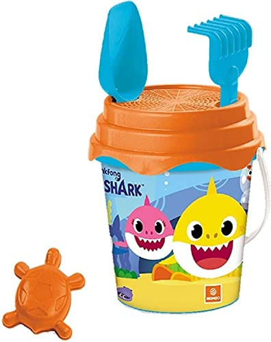 Mondo Toys - BUCKET SET + WATER CAN BABY SHARK - Sandeimer Set ø17 cm mit Giesser - 6-Teiliges Strandspielzeug Set für Kinder ab 3 Jahren, Strandset - 28643