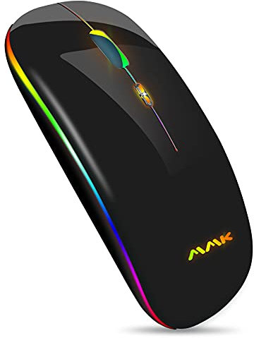 AMZCASE Wireless Bluetooth Mouse,Slim Mouse 2.4G Portable USB Optical Wireless Mice, LED Rechargeable Dual Mode(Bluetooth 5.0 and 2.4G Wireless) Mouse for Laptop, PC, Mac OS, Android, Windows(Black)