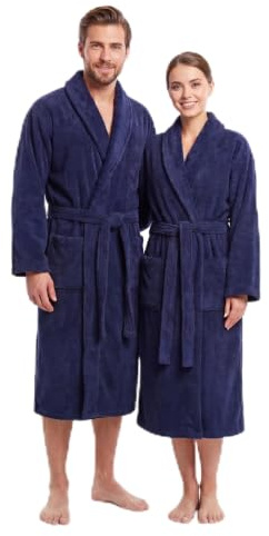 Graphic Impact Unisex Bathrobe Towelling Super Soft Bath Wrap Housecoat Spa Gym Shawl 100% Egyptian Cotton Terry Plain Bathrobe (NavyBlue, S-M)