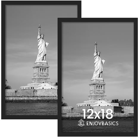 ENJOYBASICS 12x18 Picture Frame, Display for 12 x 18 Poster, Wall Gallery Photo Frames, Black, 2 Pack