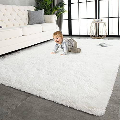 TWINNIS Superweiche Shaggy-Teppiche für den Innenbereich, 1.8 x 2.7 m, moderner Plüsch-Teppich für Wohnzimmer, Schlafzimmer, Kinderzimmer, Heimdekoration, rutschfest, langlebig, flauschig, cremeweiß