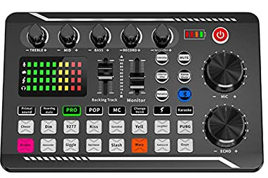 Live Sound Card Bluetooth Sound Card Audio Mixer with 16 Sound Effects for Phone/Computer, for Music Recording/DJ