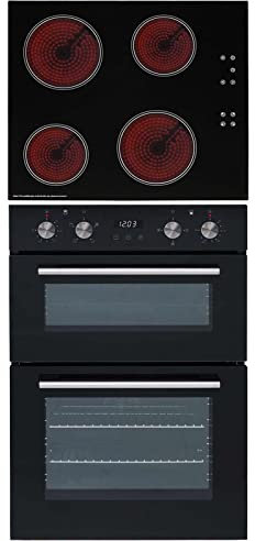 SIA DO102 60cm Black Built In Double Electric True Fan Oven & CERH60BL 4 Zone Touch Control Electric Ceramic Hob