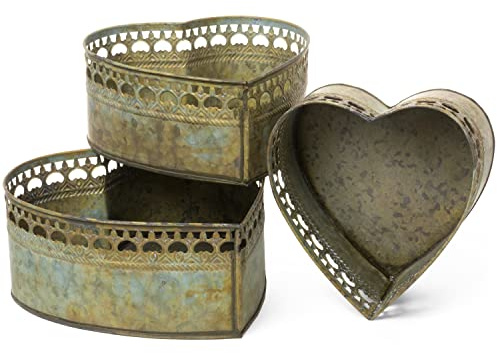 Moritz 3er Set Pflanzschale Antik Deko Tablett Herz Herzform Pflanztopf Blumentopf Pflanzkübel Landhausstil Shabby Chic