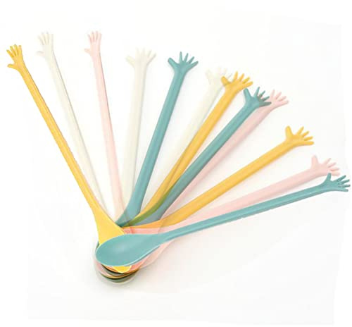 FOYARA 12 Pcs Colorful Plastic Soda Dessert Spoon 8 Inch Sundae Spoon
