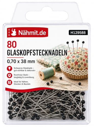 CreaStyle - Glaskopf Stecknadeln SCHWARZ 0,70 x 38mm / 80St.