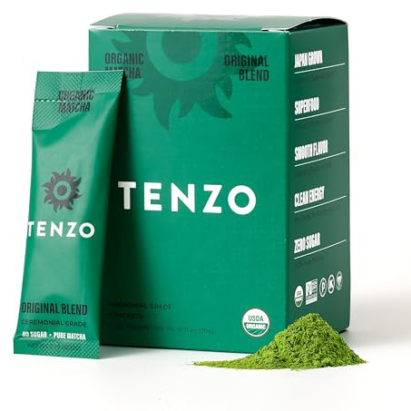 Tenzo Single Serve Matcha Green Tea Powder - Matcha Power Single Serve Sticks - Ceremonial Grade - Organic Matcha Green (10 Count)