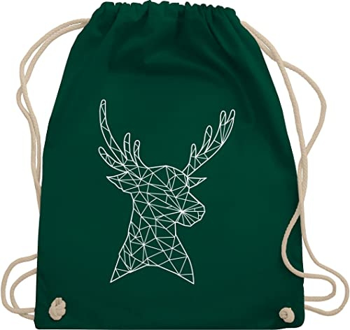 Turnbeutel Rucksack - Kompatibel mit Oktoberfest Tasche - Hirschmotiv I Hirsch I Deer - Unisize - Dunkelgrün - trachtenrucksack bayrische weißer stoffrucksack trachtentaschen bayrisch beutel